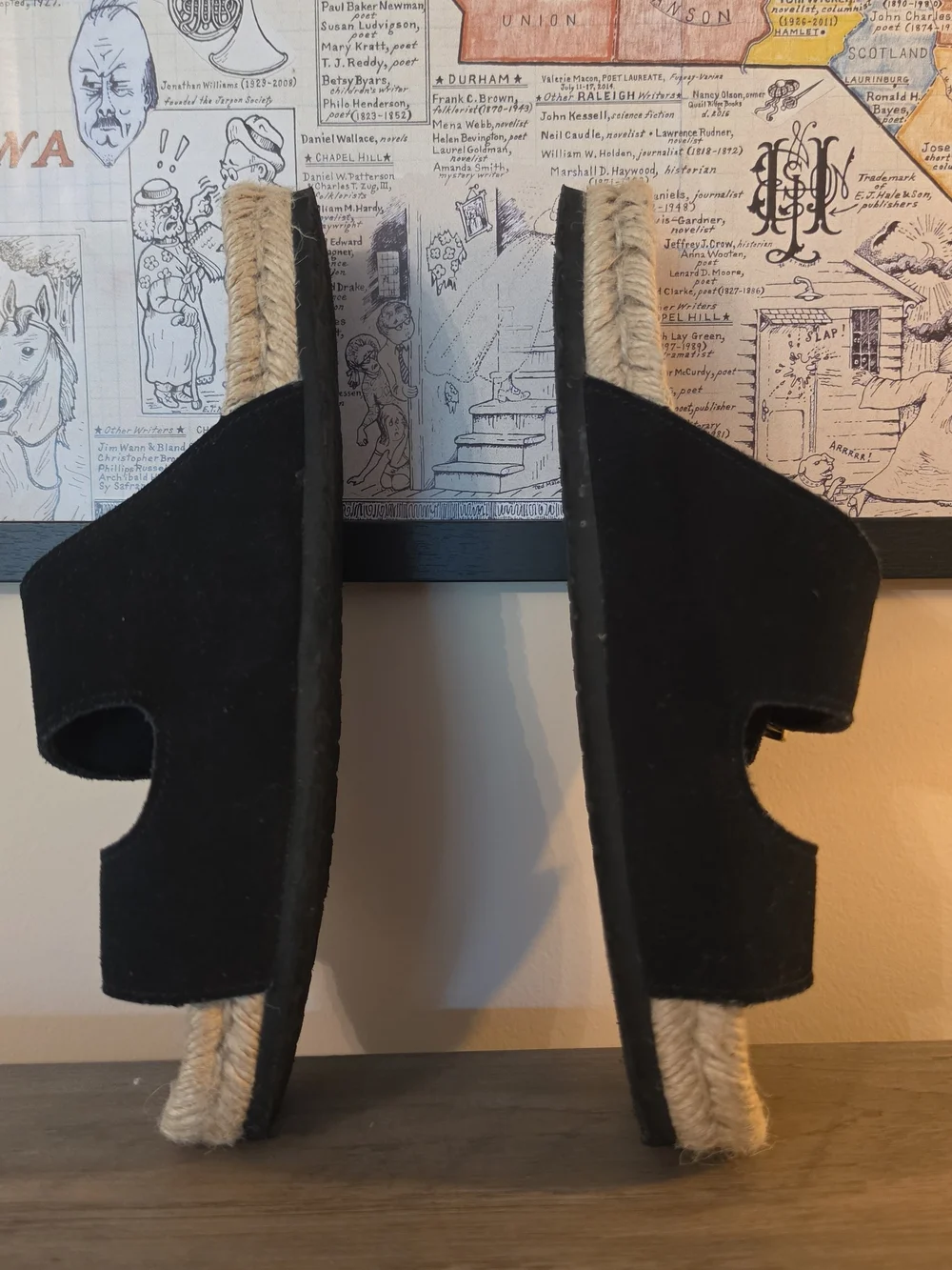 Haute Hippie Black Suede Buckle Espadrille Slide Sandals